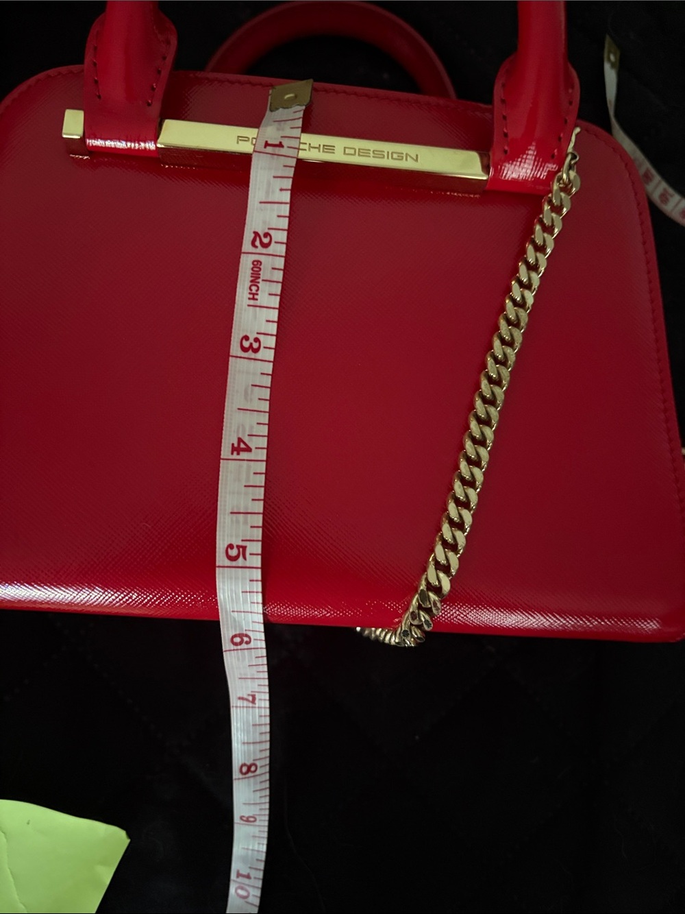 Porsche Design Red Leather Mini Top-Handle Crossbody with Gold Chain - Picture 4 of 5